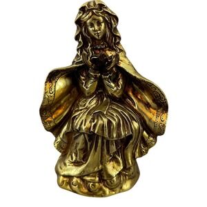 Vintage Ardalt Lenwile Artware Japan Gold Tone with Rose Virgin Mary Music Box